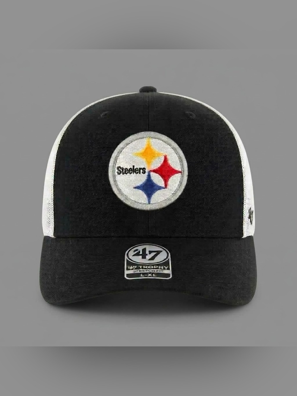 NWT '47 Brand Pittsburgh Steelers NFL Trophy Stretch Fit Trucker Hat Size L/XL